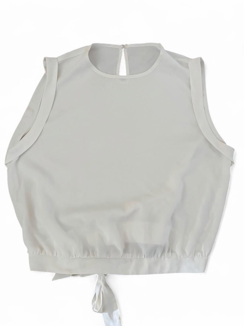 White sleeveless blouse with tie detail Sz L